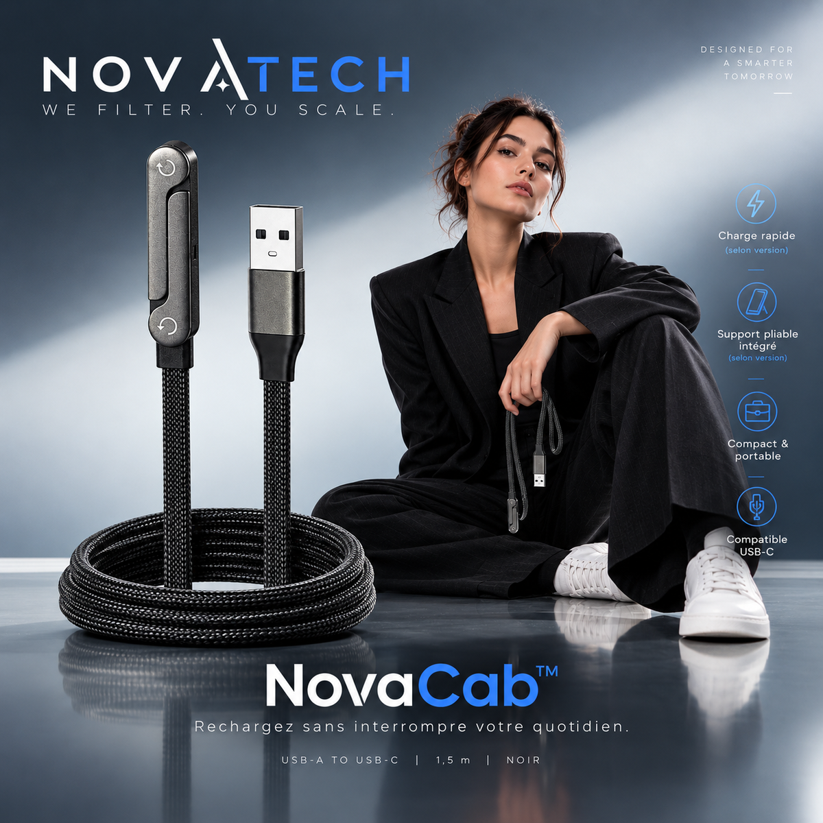 NovaCab™ - Câble de Charge Tressé avec Support Téléphone Intégré