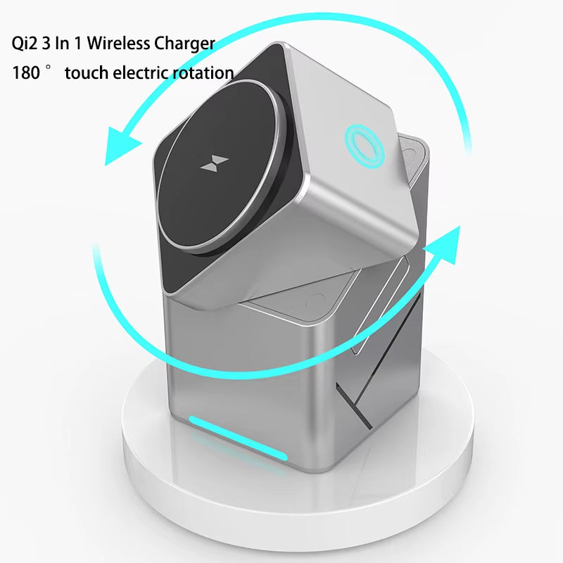 Station de charge rapide sans fil Qi2 portable 25 W et station de charge magnétique pliable 3 en 1 de 30 W (modèle 2026)