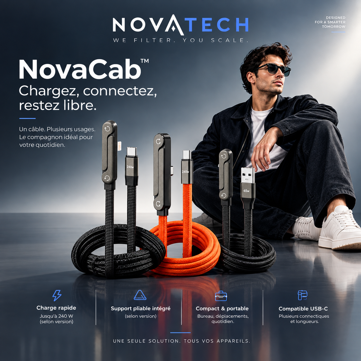 NovaCab™ - Câble de Charge Tressé avec Support Téléphone Intégré