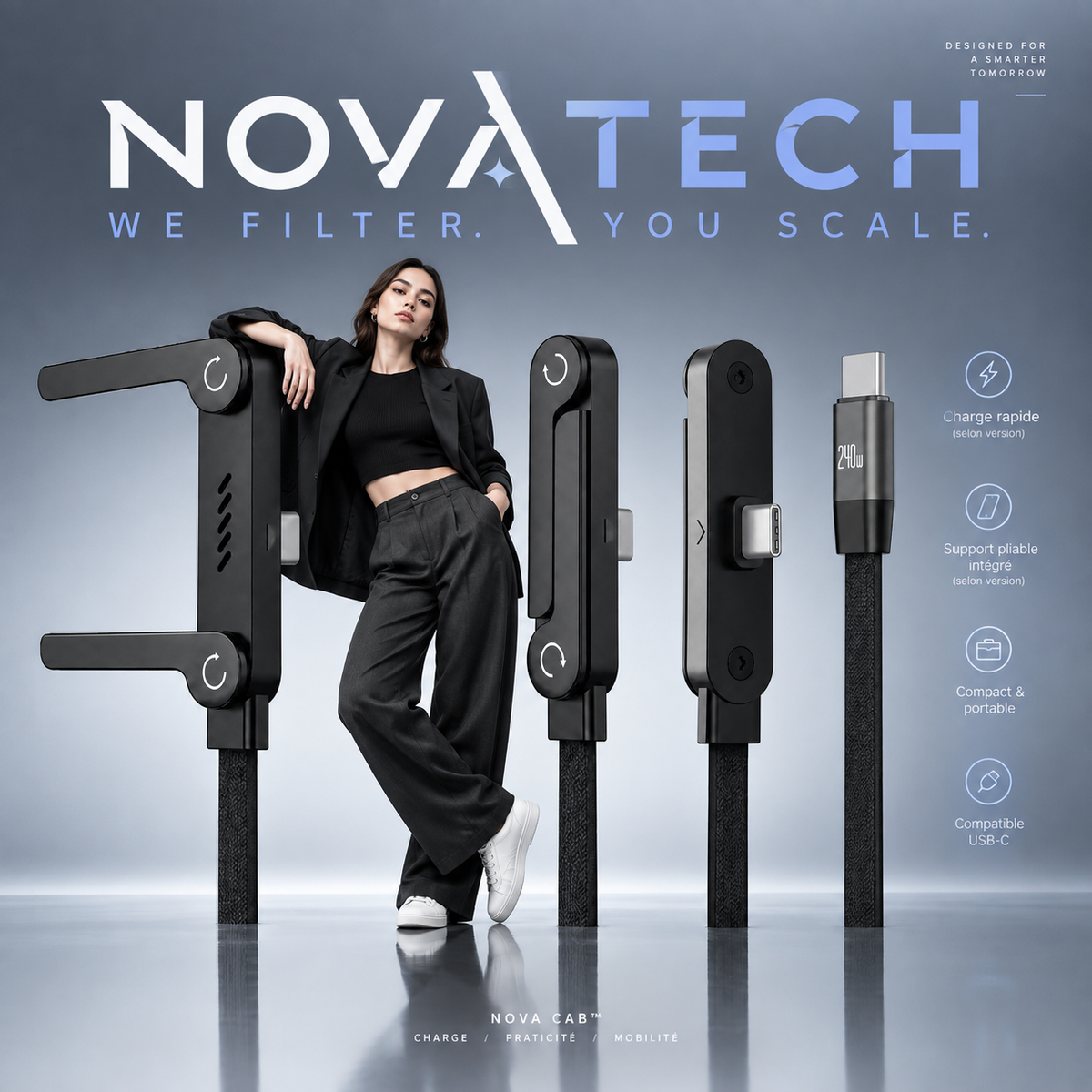 NovaCab™ - Câble de Charge Tressé avec Support Téléphone Intégré