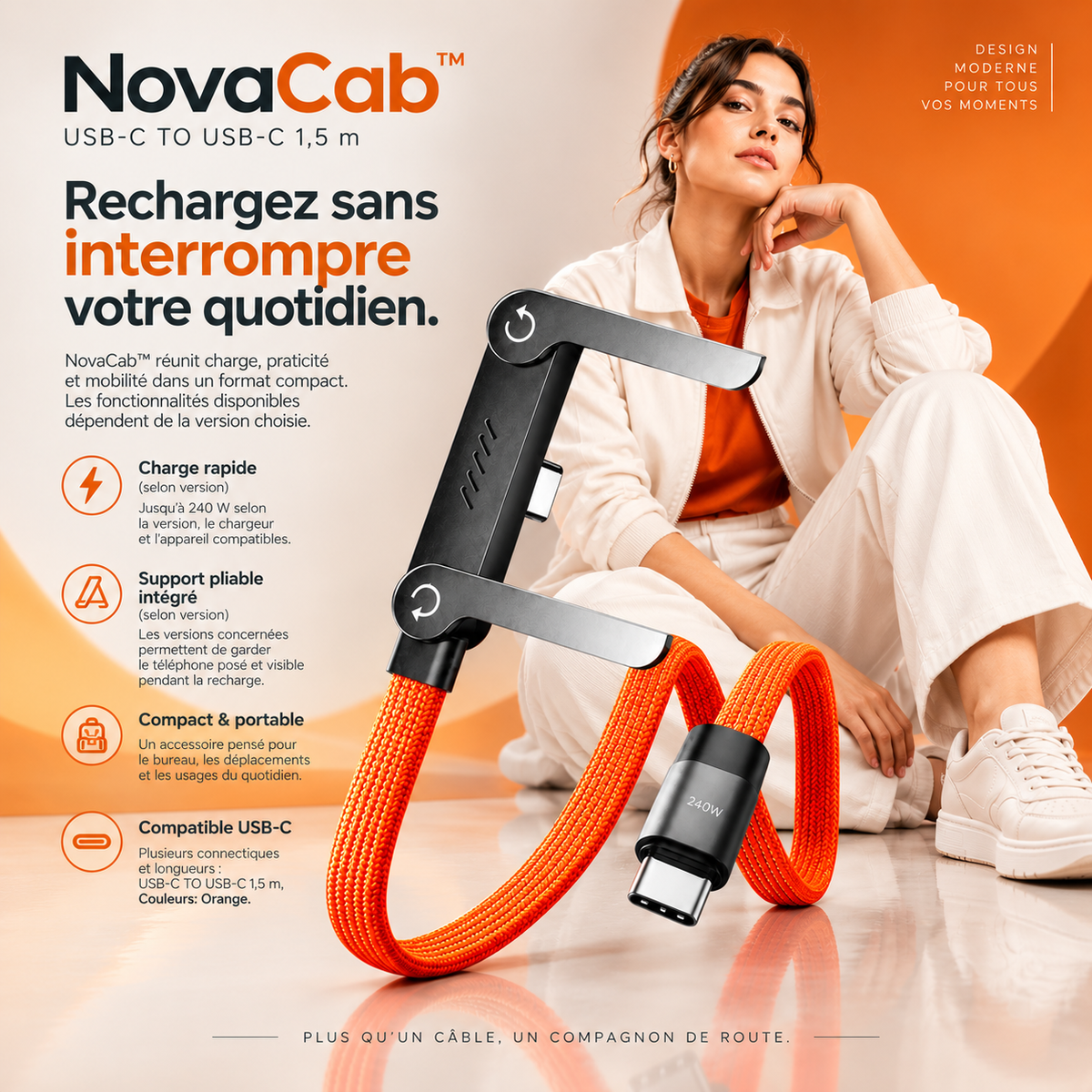 NovaCab™ - Câble de Charge Tressé avec Support Téléphone Intégré